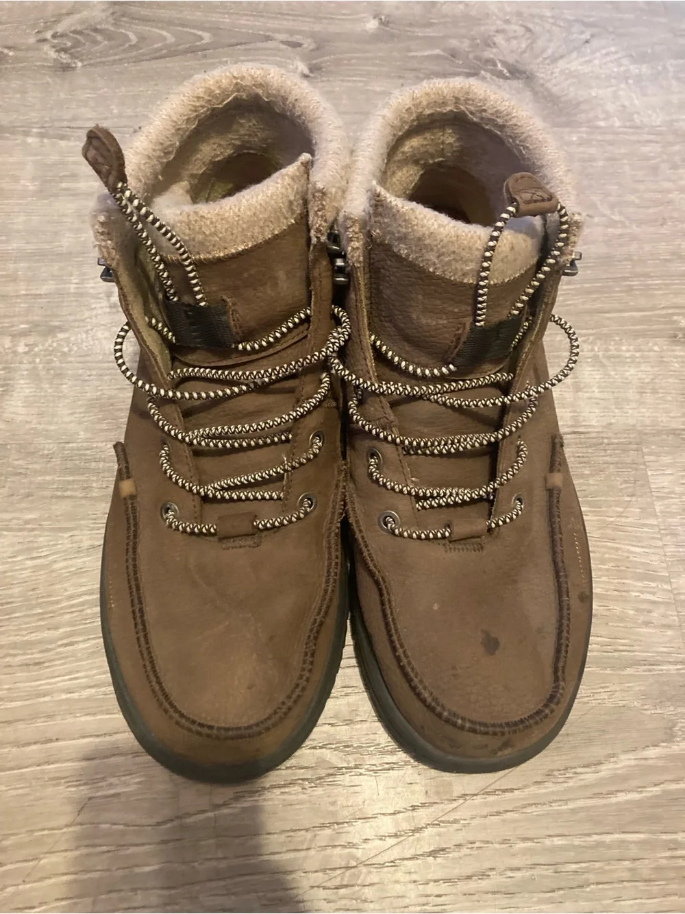 Hey Dude Men's Brown Leather Winter Lace-Up Boots Size M9